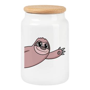 Sloth Greeting Greeting - Cookie Jar with Wooden Lid - white - Front