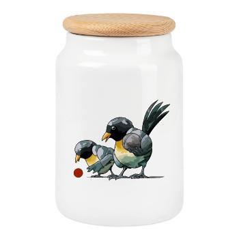 Petanque player Boule bird balls for boules - Cookie Jar with Wooden Lid - white - Front