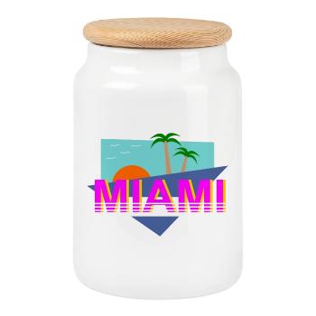 Miami Rétro - Boîte à biscuits avec couvercle en bois - blanc - Devant