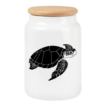 Turtle Black & White - Cookie Jar with Wooden Lid - white - Front