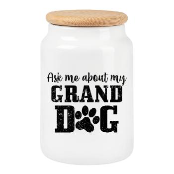 Posez-moi des questions sur mon grand chien - Boîte à biscuits avec couvercle en bois - blanc - Devant