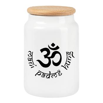 OM Mani Padme Hung - Keksdose mit Holzdeckel - Weiß - Vorne