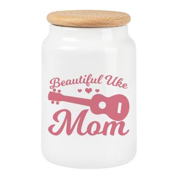 Uke Mama - Cookie Jar with Wooden Lid - white - Front