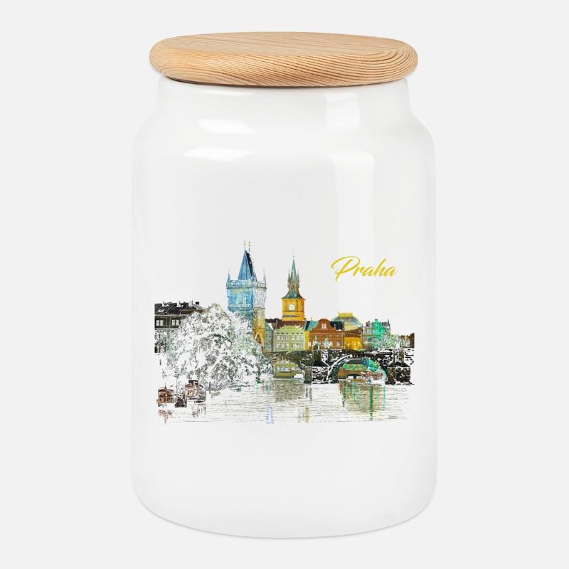 Prag - Keksdose mit Holzdeckel - Weiß