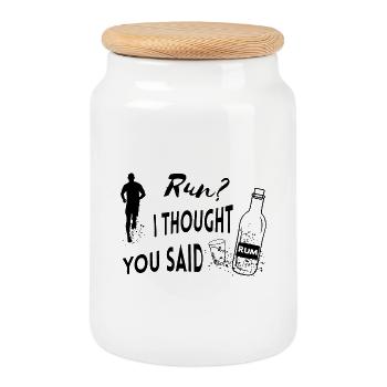 Run I thought you said Rum Funny Quote - Cookie Jar with Wooden Lid - white - Front