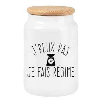 J'peux pas je fais régime  - Boîte à biscuits avec couvercle en bois - blanc - Devant