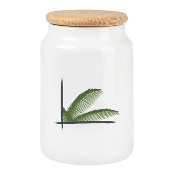 Palm leaves framed in brush frames - Cookie Jar with Wooden Lid - white - Front