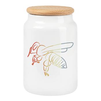 Abeille vintage - Boîte à biscuits avec couvercle en bois - blanc - Devant