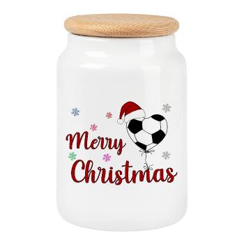 Merry Christmas Fußball Herz - Keksdose mit Holzdeckel - Weiß - Vorne