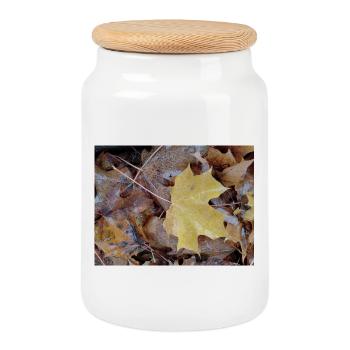 Feuille d’érable jaune aussi tapis d’automne pluvieux - Boîte à biscuits avec couvercle en bois - blanc - Devant
