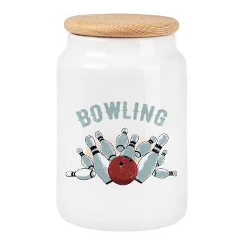 Bowling Strike Sketch - Cookie Jar with Wooden Lid - white - Front