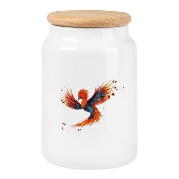 Phoenix Watercolor - Cookie Jar with Wooden Lid - white - Front