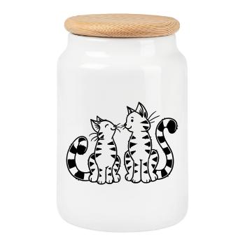 Cartoon Kitten - Cookie Jar with Wooden Lid - white - Front