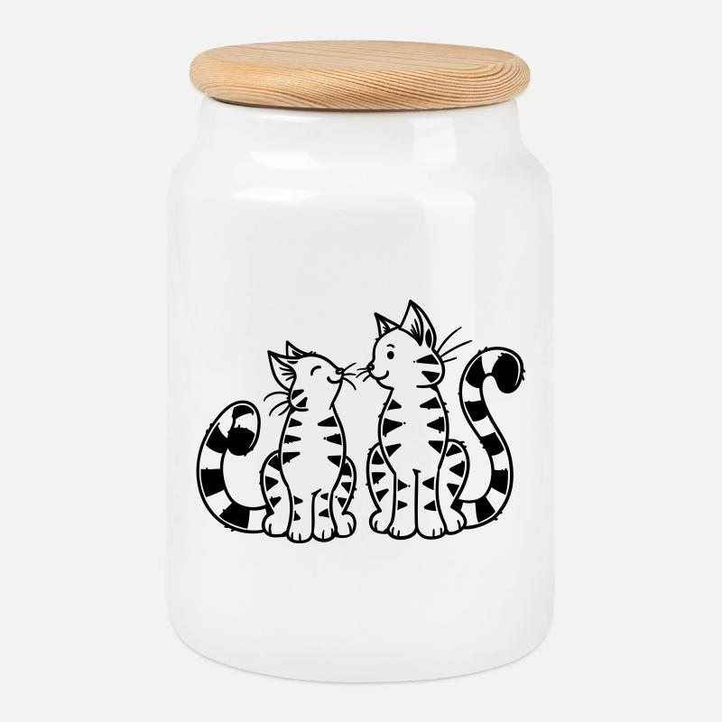 Cartoon Kitten - Keksdose mit Holzdeckel - Weiß