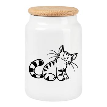 Chaton de dessin animé - Boîte à biscuits avec couvercle en bois - blanc - Devant