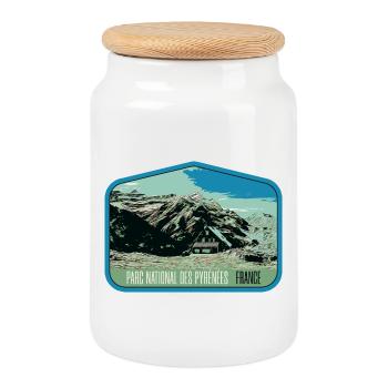 Écusson Paysage Pyrénées : Nature Authentique - Boîte à biscuits avec couvercle en bois - blanc - Devant
