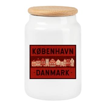 Copenhagen Skyline Red Print - Cookie Jar with Wooden Lid - white - Front