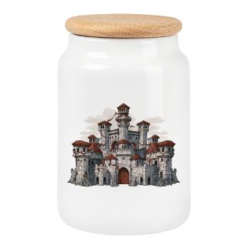 Mittelalter Burg Festung Fantasy RPG Shirt - Keksdose mit Holzdeckel - Weiß - Vorne