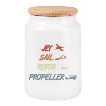 Retro Airplane Models - Cookie Jar with Wooden Lid - white - Front
