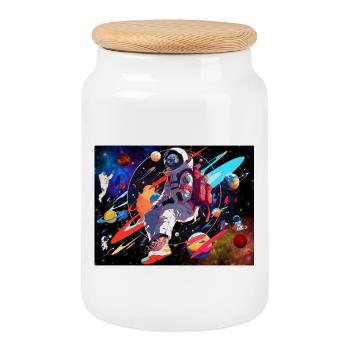 L’astronaute et l’espace - Boîte à biscuits avec couvercle en bois - blanc - Devant
