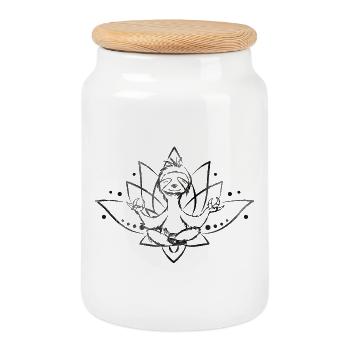 Sloth doing yoga-sloth doing yoga - Cookie Jar with Wooden Lid - white - Front
