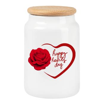 Herz und Rose Valentinstag Design - Keksdose mit Holzdeckel - Weiß - Vorne