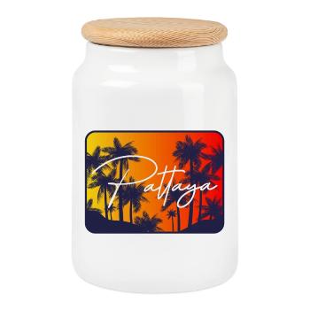 Pattaya Palm Trees Sunset - Cookie Jar with Wooden Lid - white - Front