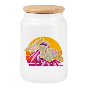 Butterfly Couple - Sonja Ariel von Staden - Cookie Jar with Wooden Lid - white - Front