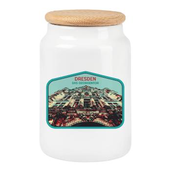 Illustration: Georgentor, Dresden - Cookie Jar with Wooden Lid - white - Front