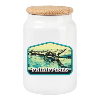 Authentic Fishing in the Philippines - Cookie Jar with Wooden Lid - white - Front