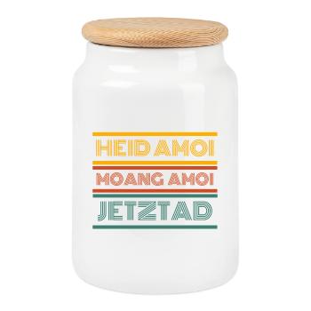 heid amoi moang amoi jetztad - heute morgen jetzt - Keksdose mit Holzdeckel - Weiß - Vorne