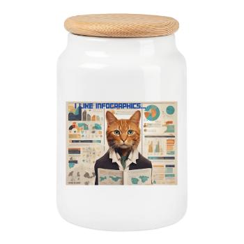 Feline Economist in Infographics - Cookie Jar with Wooden Lid - white - Front