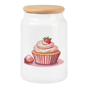Cupcake Strawberry - Keksdose mit Holzdeckel - Weiß - Vorne