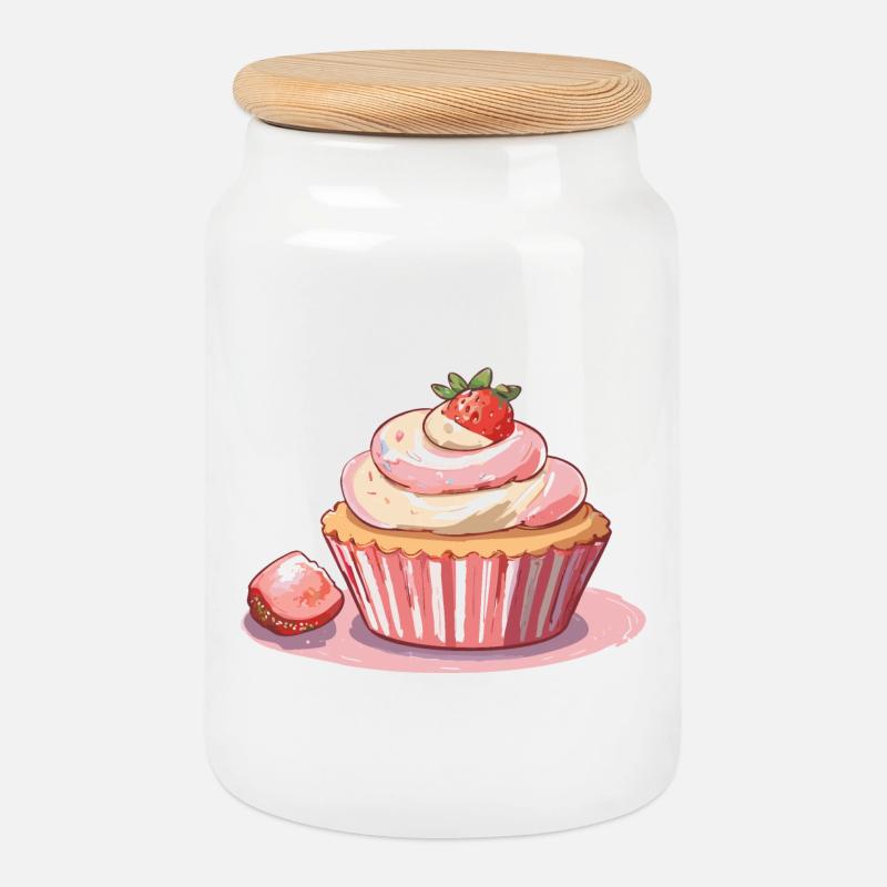 Cupcake Strawberry - Keksdose mit Holzdeckel - Weiß