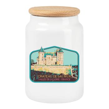 Château de Saumur, Vallée de la Loire - Boîte à biscuits avec couvercle en bois - blanc - Devant