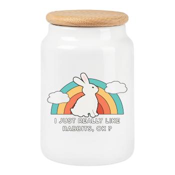 80er 90er Retro Sonne mit Hase Kaninchen Spruch - Keksdose mit Holzdeckel - Weiß - Vorne