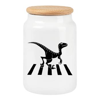 Fußgänger-Dinosaurier (Schwarz) - Keksdose mit Holzdeckel - Weiß - Vorne
