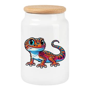 Gecko - Keksdose mit Holzdeckel - Weiß - Vorne