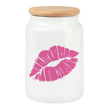 Smooch Rouge à lèvres rose Kiss Mark Love déclaration Tee - Boîte à biscuits avec couvercle en bois - blanc - Devant