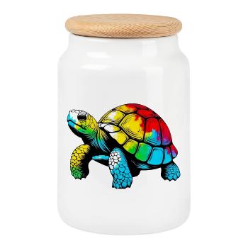 Turtle - Cookie Jar with Wooden Lid - white - Front