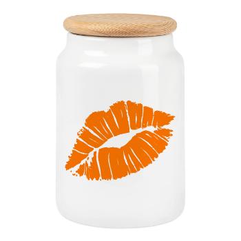 Rouge à lèvres orange Smooch Kiss Mark Love Statement - Boîte à biscuits avec couvercle en bois - blanc - Devant