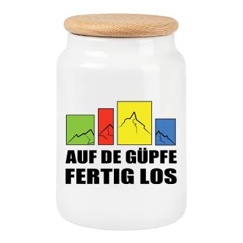 on the Güpfe get set, go-on the summits, get set, go - Cookie Jar with Wooden Lid - white - Front