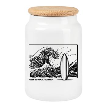Old School Surfer - Keksdose mit Holzdeckel - Weiß - Vorne