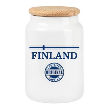 Flag of Finland, Finnish pride - Cookie Jar with Wooden Lid - white - Front