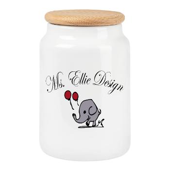 Dame éléphant avec ballons - Boîte à biscuits avec couvercle en bois - blanc - Devant