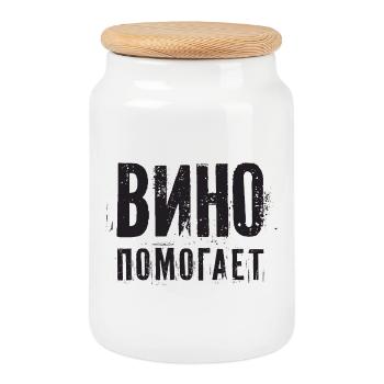 Wine helps! Booze Saying in Russian Alcohol - Cookie Jar with Wooden Lid - white - Front