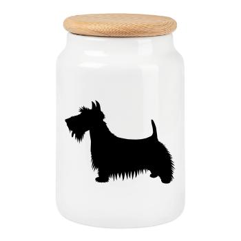 Eine Silhouettenillustration eines Scots Terrier - Keksdose mit Holzdeckel - Weiß - Vorne