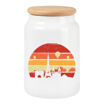 Silhouette de la ligne d’horizon du coucher de soleil à Paris - Boîte à biscuits avec couvercle en bois - blanc - Devant