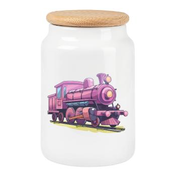 Look de bande dessinée de locomotive - Boîte à biscuits avec couvercle en bois - blanc - Devant