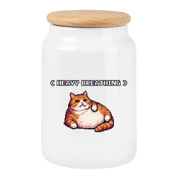 Chonky Pixel Cat Respiration lourde - Boîte à biscuits avec couvercle en bois - blanc - Devant
